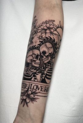Scar cover up tattoo by Symone from Ashton Ink Tattoo Studio - The Lovers tarot card symbolising significant life choices, particularly in relationships, values and alignment - female tattoo artists near me
